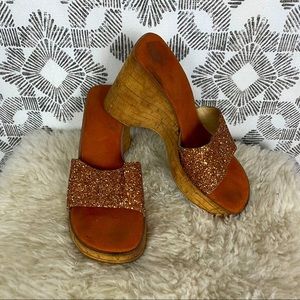 Vintage Y2K Sparkly Glitter Cork Platform Shoes